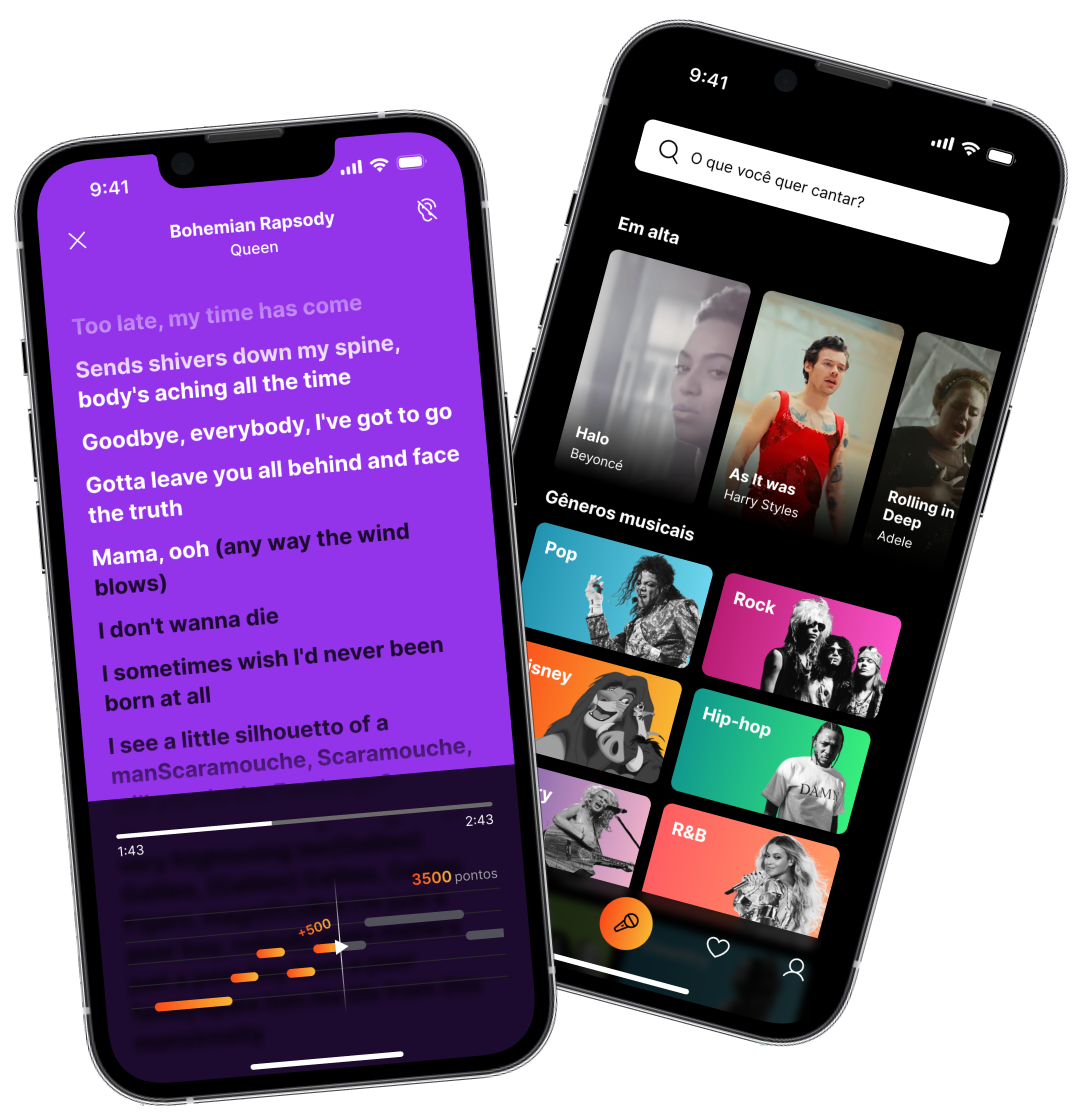 Imagem de dois smartphones exibindo o aplicativo Zingen
